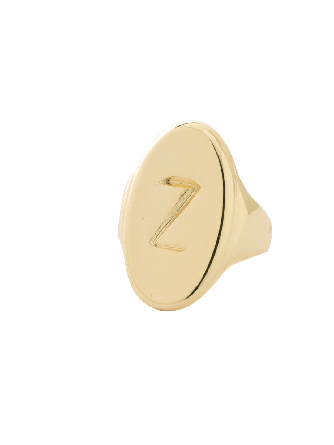 "Z" Signet Statement Ring - RFK55BGMTL - <p>The Signet Statement Ring features a capital letter stamped into an oblong metal disk on an adjustable ring band. From Sorrelli's Bare Metallic collection in our Bright Gold-tone finish.</p>