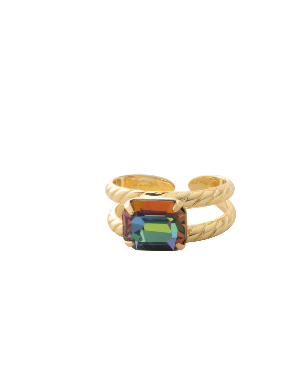 Octavia Adjustable Cocktail Ring - RFK6BGVO - <p>The Octavia Adjustable Cocktail Ring features a single emerald cut crystal on a braided double band. Adjustable to fit ring sizes 6-8. From Sorrelli's Volcano collection in our Bright Gold-tone finish.</p>