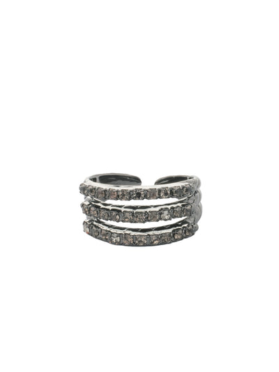 Rosamund Stacked Ring - RFL13GMBD - <p>The Rosamund Stacked Ring features embellished rhinestone bands stacked as one adjustable ring. Adjustable to fit ring sizes 6-8. From Sorrelli's Black Diamond collection in our Gun Metal finish.</p>
