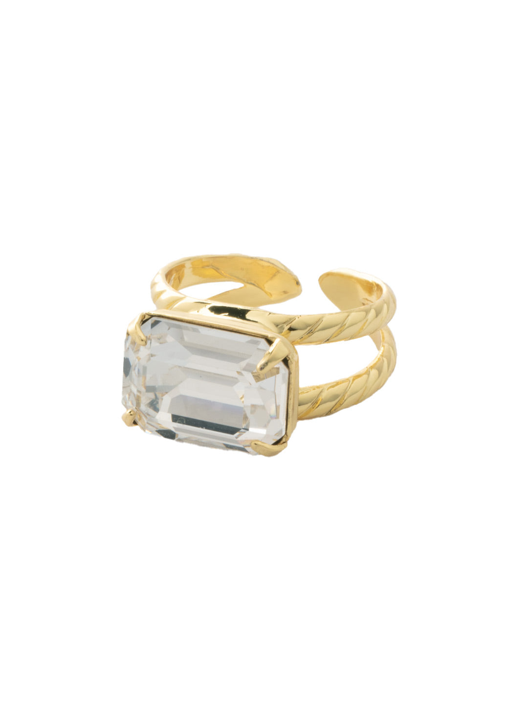 Emerald Cocktail Ring - RFL88BGCRY - <p>The Emerald Cocktail Ring features a single emerald cut crystal on a braided double band. Adjustable to fit ring sizes 6-8. From Sorrelli's Crystal collection in our Bright Gold-tone finish.</p>