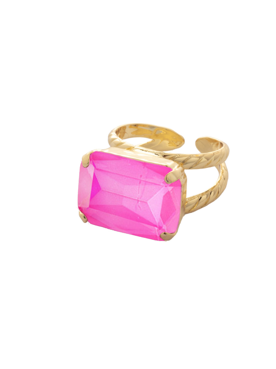 Emerald Cocktail Ring - RFL88BGETP - <p>The Emerald Cocktail Ring features a single emerald cut crystal on an adjustable ring band. From Sorrelli's Electric Pink collection in our Bright Gold-tone finish.</p>