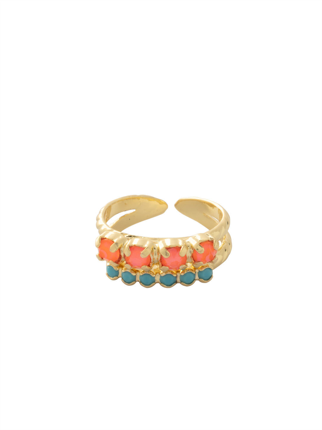 Crystal Studded Stacked Ring - RFM53BGPRT - <p>The Crystal Studded Stacked Ring features two rows of crystals on a braided double band. Adjustable to fit ring sizes 6-8. From Sorrelli's Portofino collection in our Bright Gold-tone finish.</p>