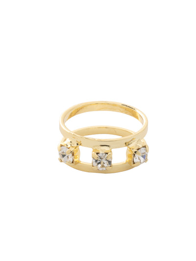 Aerie Stacked Ring - RFM6BGCRY - <p>The Aerie Stacked Ring features three studded round cut crystals nestled between two closed ring bands, creating a trendy stacked ring look. (ring size 7) From Sorrelli's Crystal collection in our Bright Gold-tone finish.</p>